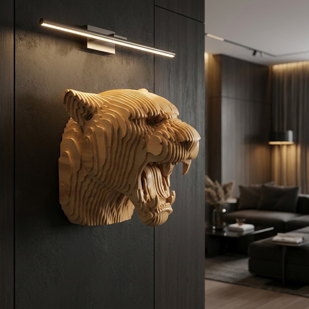 3D Tigerkopf Wandkunst aus Holz