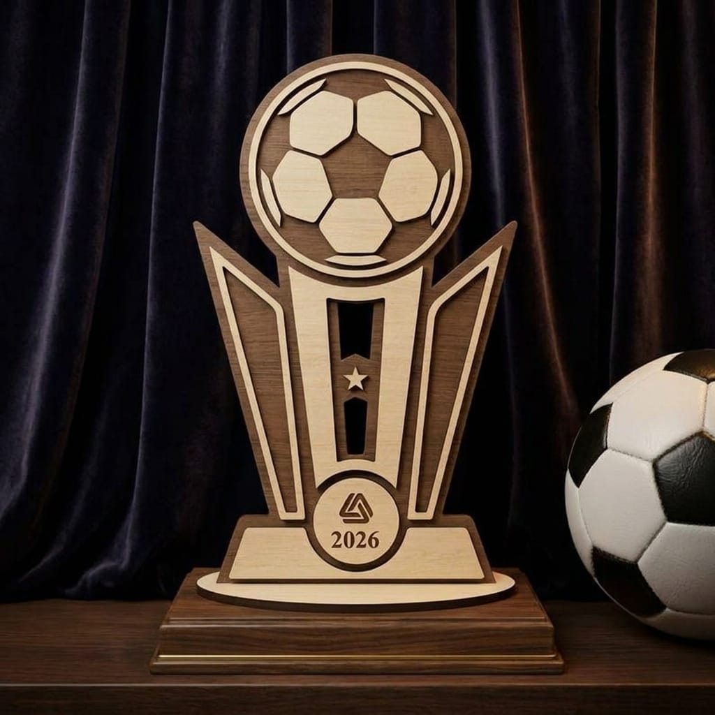 Personalisierter Fußball Pokal aus Holz – Individuelle Fußball-Trophäe