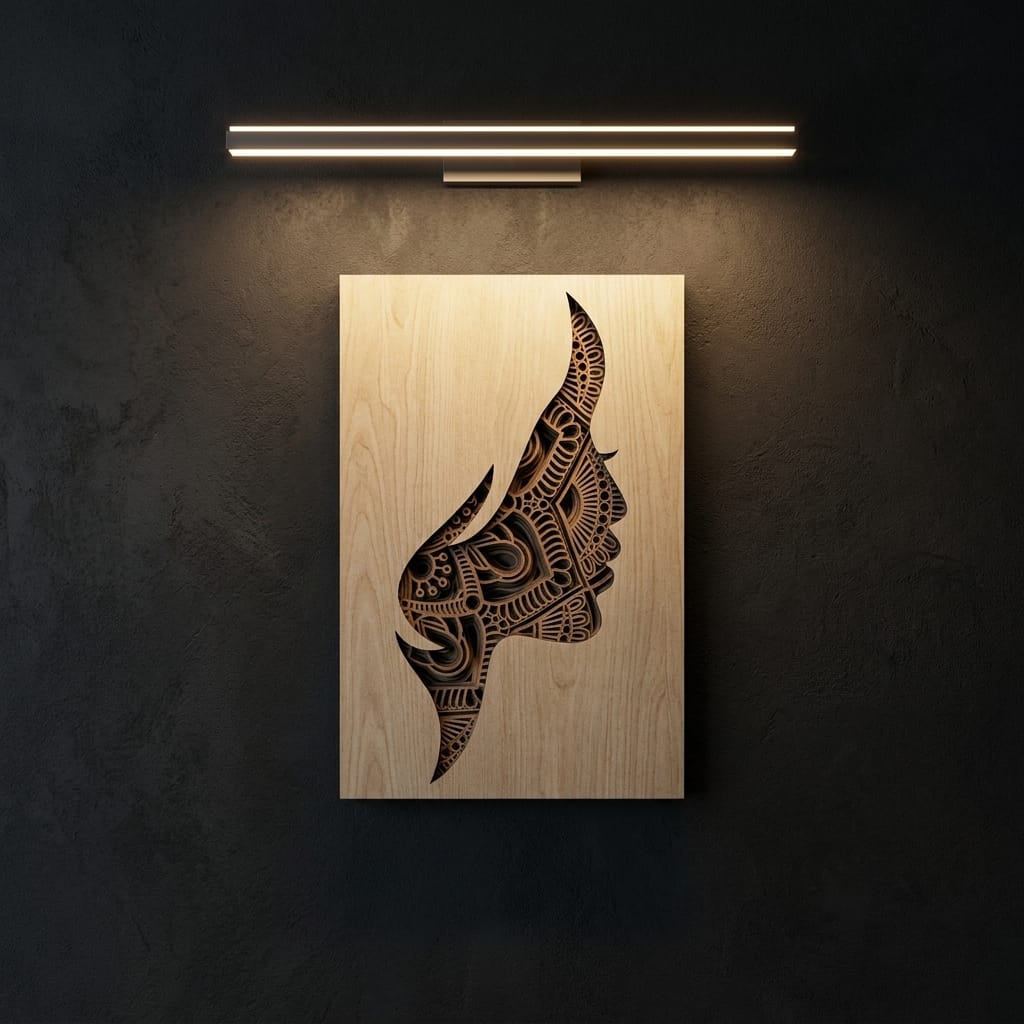 Mandala Frauenprofil – Mehrschichtige Holz-Wandkunst