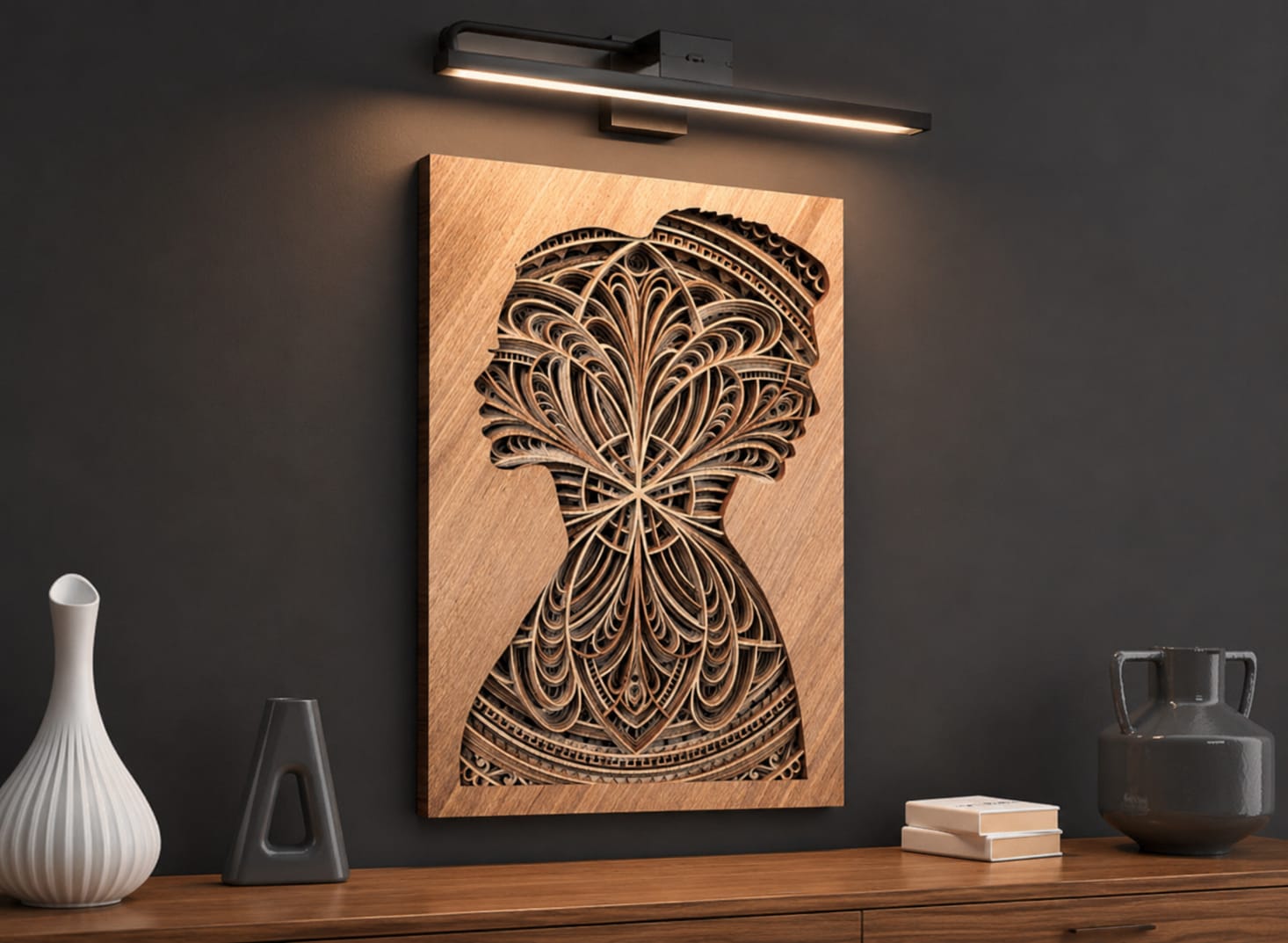 Modernes 3D-Holzbild – Abstrakte Wandkunst