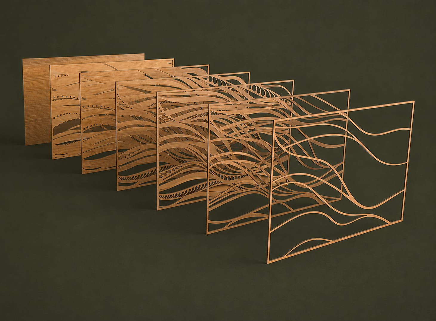 Modernes 3D-Holzbild – Organische Wellenkunst