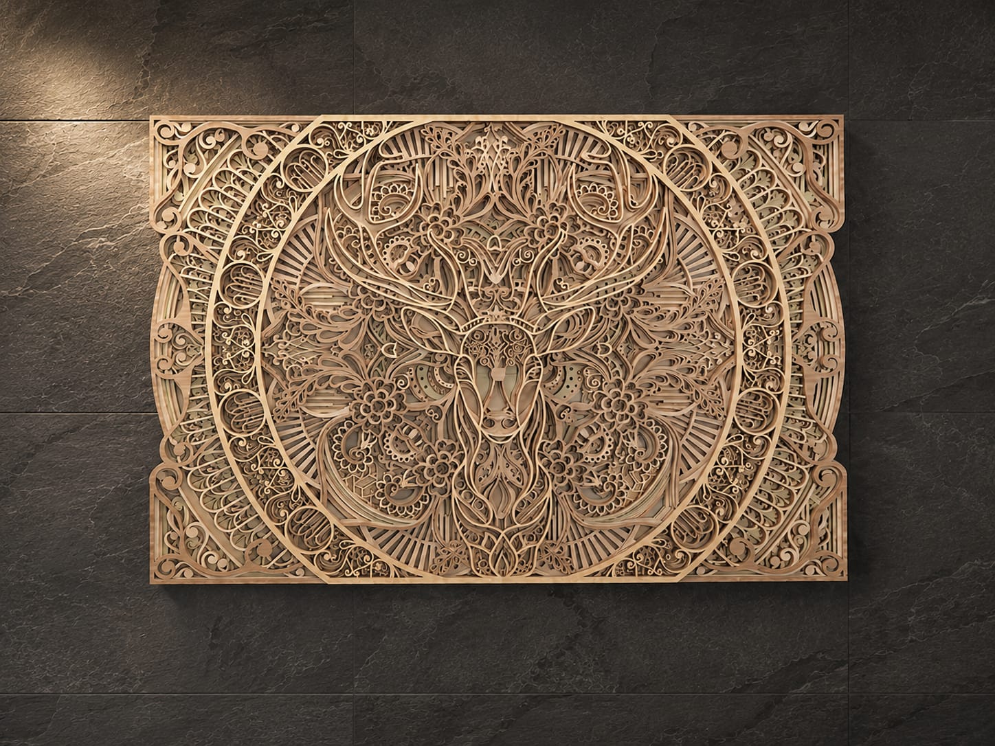 Multilayer Hirsch-Mandala aus Holz
