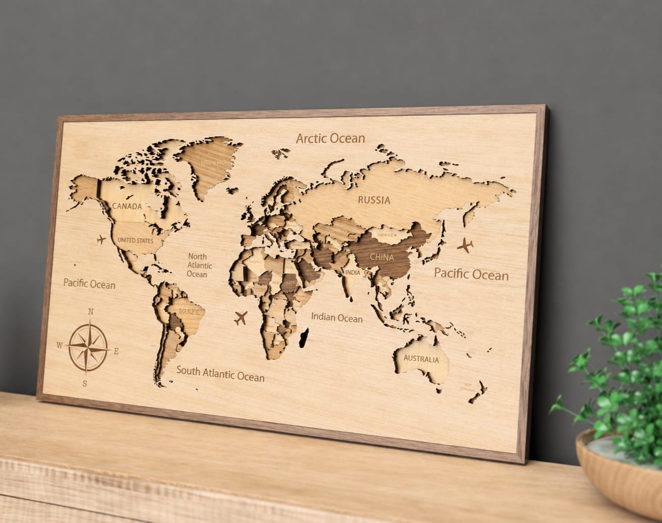 Multilayer Weltkarte aus Holz