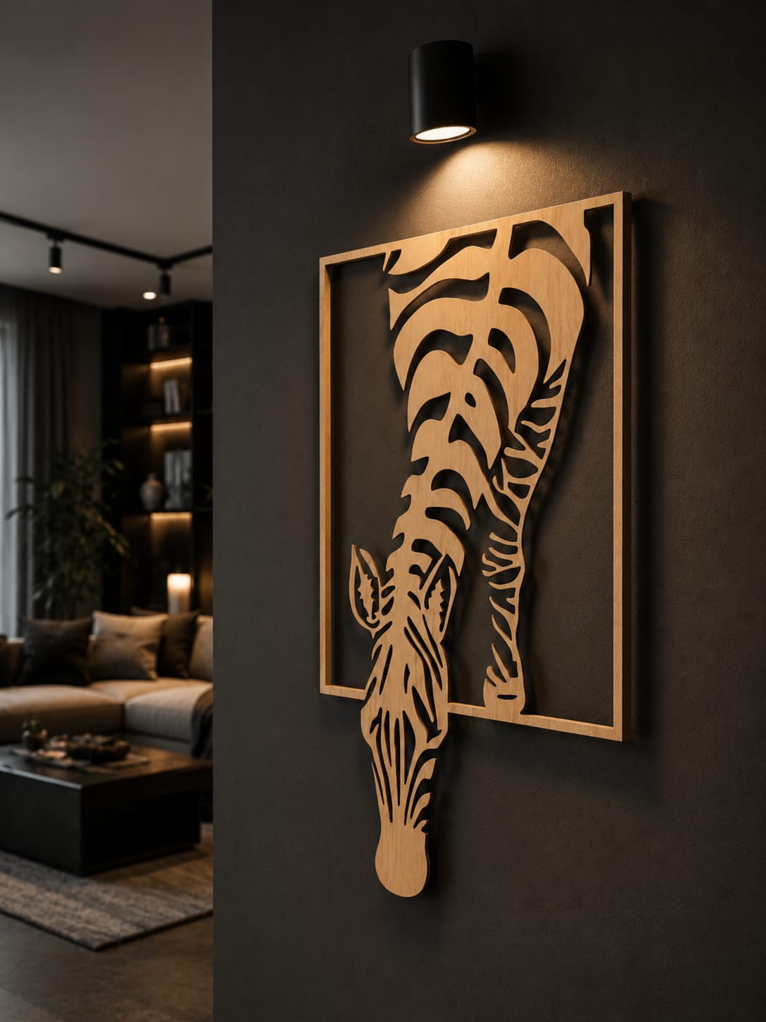 Moderne Zebra-Wanddeko aus Holz