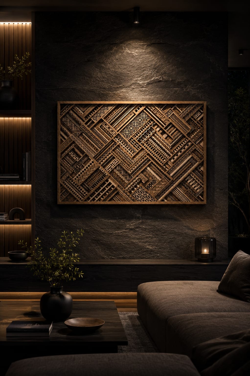 Geometrisches Multilayer-Wandbild aus Holz
