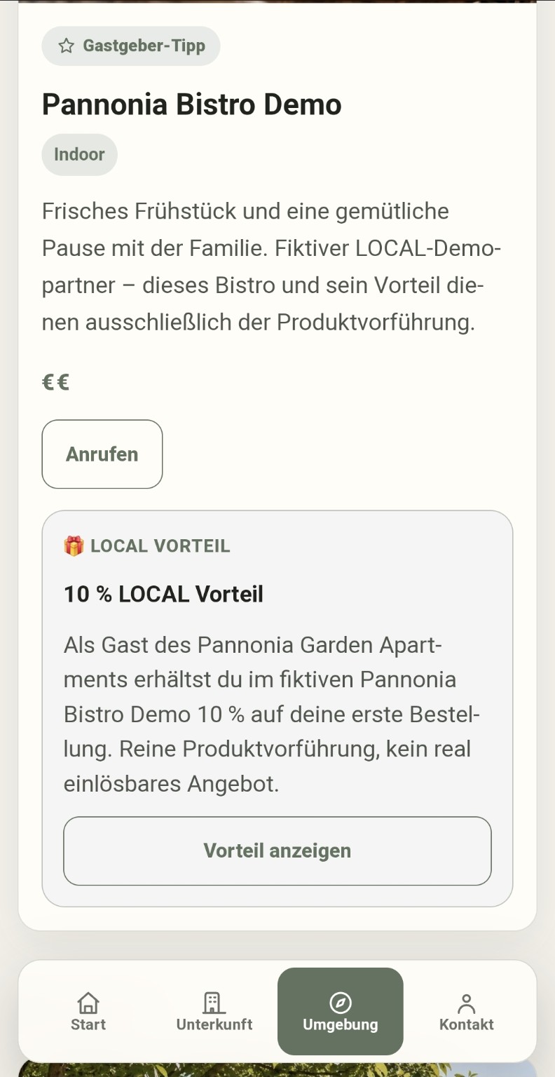 LOCAL Gastgeber-Tipp Pannonia Bistro Demo mit aktiviertem 10 Prozent LOCAL Vorteil