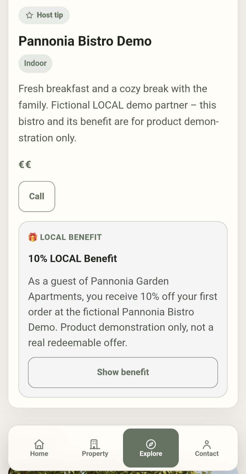 LOCAL host tip for Pannonia Bistro Demo with an enabled 10 percent LOCAL Benefit